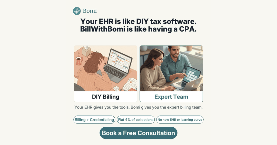 Bomi ad creative comparing an EHR with an expert billing team